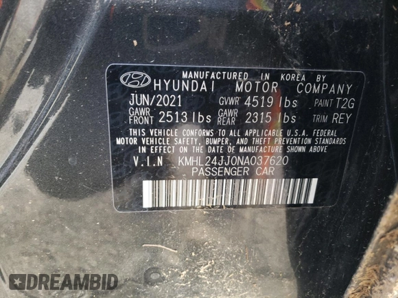 2022 Hyundai Sonata Hybrid Blue with VIN KMHL24JJ0NA037620, listed as a Copart auction lot 49691165 with 34,072 mi miles and Salvage Title. Bid and sale history available at carsss.com. Image 13.