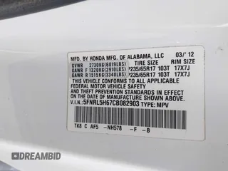 2012 Honda Odyssey EX-L with VIN 5FNRL5H67CB082903, listed as a IAAI auction lot 42015904 with 208,300 mi miles and . Bid and sale history available at carsss.com. Image 9.