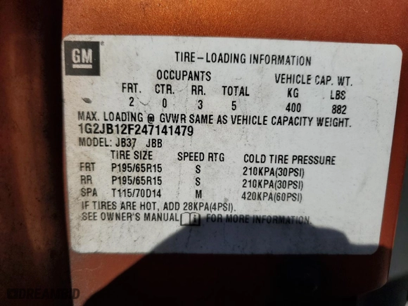 2004 Pontiac Sunfire with VIN 1G2JB12F247141479, listed as a Copart auction lot 74739154 with 195,472 mi miles and Clean Title. Bid and sale history available at carsss.com. Image 12.