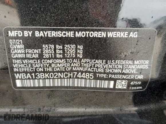 2022 BMW 5 Series M550i xDrive z VIN WBA13BK02NCH74485, wystawiony jako Copart lot #78734134 z przebiegiem 35 332 mil mil oraz Szkoda całkowita • Salvage title. Historia ofert i sprzedaży dostępna na DreamBid. Obrazek 14.