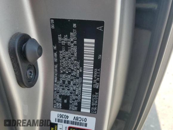 2008 Toyota Sienna CE z VIN 5TDZK23C88S221020, wystawiony jako Copart lot #59200925 z przebiegiem 163 513 mil mil oraz Szkoda całkowita • Salvage title. Historia ofert i sprzedaży dostępna na DreamBid. Obrazek 13.