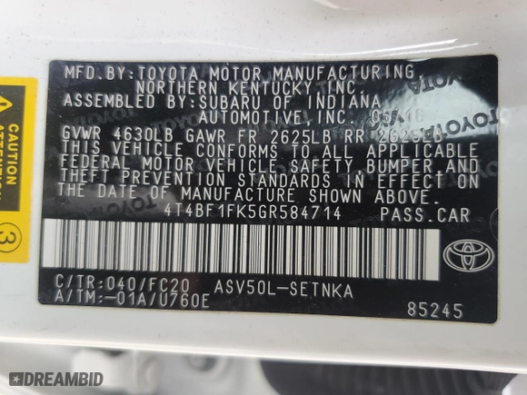 2016 Toyota Camry XLE with VIN 4T4BF1FK5GR584714, listed as a Copart auction lot 47187575 with 69,019 mi miles and Salvage Title. Bid and sale history available at carsss.com. Image 14.
