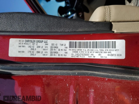 2013 Dodge Durango Citadel with VIN 1C4SDJETXDC562837, listed as a Copart auction lot 55730655 with 221,347 mi miles and Clean Title. Bid and sale history available at carsss.com. Image 13.