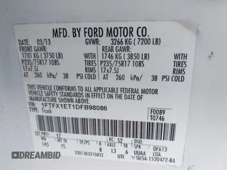 2013 Ford F-150 XL with VIN 1FTFX1ET1DFB98086, listed as a IAAI auction lot 41215419 with 158,296 mi miles and . Bid and sale history available at DreamBid. Image 9.