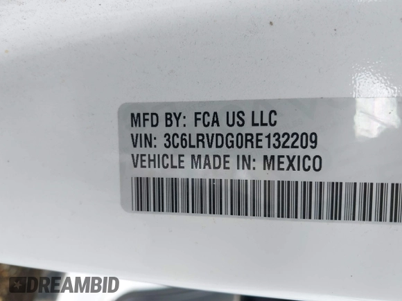 2024 Ram ProMaster Cargo Tradesman with VIN 3C6LRVDG0RE132209, listed as a IAAI auction lot 42216086 with 21,442 mi miles and . Bid and sale history available at DreamBid. Image 9.