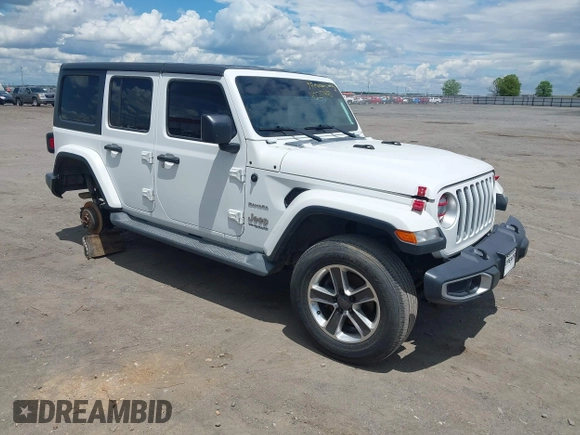 2019 Jeep Wrangler Unlimited Sahara with VIN 1C4HJXEN7KW535887, listed as a IAAI auction lot 42217440 with 91,226 mi miles and . Bid and sale history available at DreamBid. Image 1.