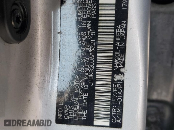 2008 Toyota Prius с VIN JTDKB20U683321181, выставлен на аукционе Copart как лот 60107785 с пробегом 237 018 миль миль и Списание • Salvage title. История ставок и продаж доступна на DreamBid. Изображение 12.