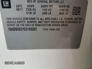 2012 Cadillac CTS Premium with VIN 1G6DS5E37C0103287, listed as a Copart auction lot 49805575 with Not provided miles and Salvage title. Bid and sale history available at DreamBid. Image 12.