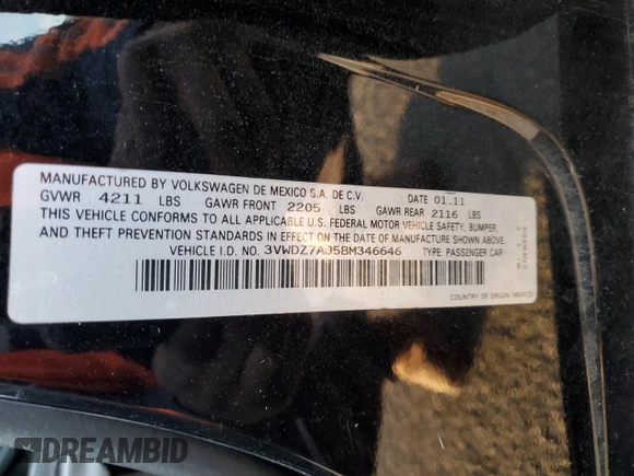 2011 Volkswagen Jetta SE with VIN 3VWDZ7AJ5BM346646, listed as a Copart auction lot 81975254 with 143,631 mi miles and Non repairable. Bid and sale history available at DreamBid. Image 12.