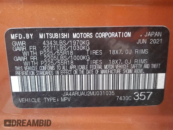 2021 Mitsubishi Outlander Sport ES with VIN JA4ARUAU2MU031035, listed as a Copart auction lot 54393795 with 64,155 mi miles and Clean Title. Bid and sale history available at carsss.com. Image 13.
