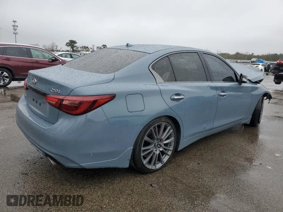2021 Infiniti Q50 Red Sport 400 with VIN JN1FV7DR3MM880772, listed as a Copart auction lot 49271275 with Not Provided miles and Salvage Title. Bid and sale history available at carsss.com. Image 3.