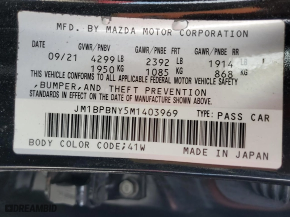 2021 Mazda Mazda3 Hatchback 2.5 Turbo Premium Plus with VIN JM1BPBNY5M1403969, listed as a Copart auction lot 87361324 with 33,767 mi miles and Non Repairable. Bid and sale history available at carsss.com. Image 12.