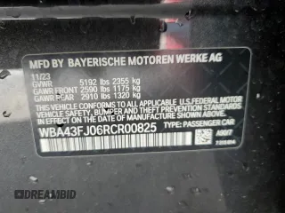 2024 BMW 5 Series 530i with VIN WBA43FJ06RCR00825, listed as a Copart auction lot 43926095 with 0 mi miles and Clean Title. Bid and sale history available at carsss.com. Image 12.