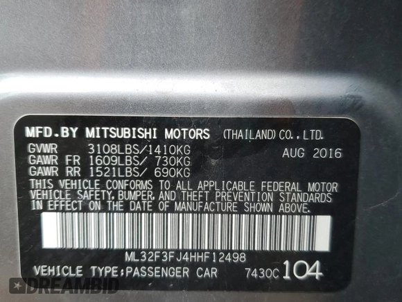 2017 Mitsubishi Mirage ES z VIN ML32F3FJ4HHF12498, wystawiony jako Copart lot #51425835 z przebiegiem 70 800 mil mil oraz Szkody całkowita. Historia ofert i sprzedaży dostępna na DreamBid. Obrazek 13.