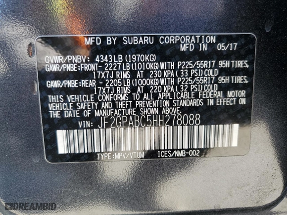 2017 Subaru Crosstrek Premium with VIN JF2GPABC5HH278088, listed as a Copart auction lot 41611855 with 80,282 mi miles and Salvage Title. Bid and sale history available at carsss.com. Image 14.