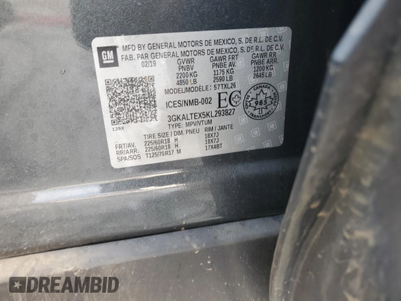 2019 GMC Terrain SLE with VIN 3GKALTEX5KL293827, listed as a Copart auction lot 47349295 with 105,528 mi miles and Salvage Title. Bid and sale history available at carsss.com. Image 13.