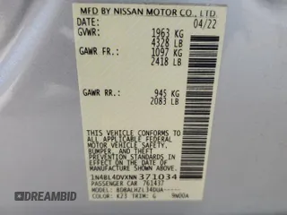 2022 Nissan Altima SV z VIN 1N4BL4DVXNN371034, wystawiony jako Copart lot #55685385 z przebiegiem 45 494 mil mil oraz Szkoda całkowita • Salvage title. Historia ofert i sprzedaży dostępna na DreamBid. Obrazek 12.