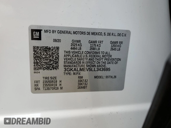 2020 GMC Terrain SLE с VIN 3GKALMEV5LL343695, выставлен на аукционе Copart как лот 53852935 с пробегом 45 389 миль миль и Списание • Salvage title. История ставок и продаж доступна на DreamBid. Изображение 12.