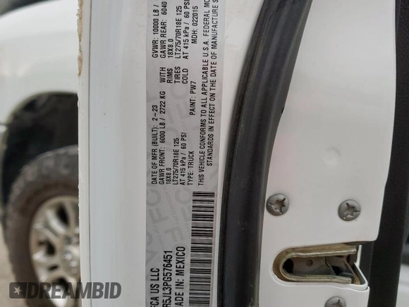 2023 Ram 2500 Big Horn с VIN 3C6UR5JL3PG576451, выставлен на аукционе Copart как лот 55905055 с пробегом 43 053 миль миль и Чистый • Clean title. История ставок и продаж доступна на DreamBid. Изображение 12.