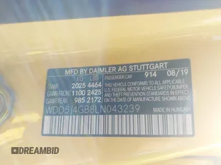 2020 Mercedes-Benz CLA 250 with VIN WDD5J4GB8LN043239, listed as a IAAI auction lot 41887482 with 86,908 mi miles and . Bid and sale history available at DreamBid. Image 9.