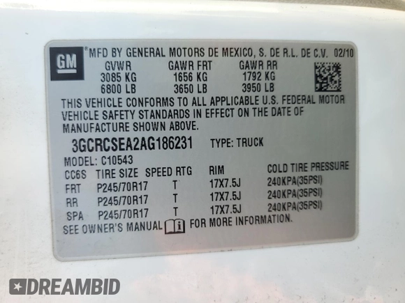 2010 Chevrolet Silverado 1500 LT with VIN 3GCRCSEA2AG186231, listed as a Copart auction lot 41537425 with 209,949 mi miles and Salvage Title. Bid and sale history available at DreamBid. Image 14.