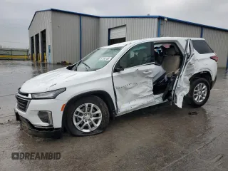 2023 Chevrolet Traverse LS z VIN 1GNERFKW3PJ343638, wystawiony jako Copart lot #57593185 z przebiegiem 20 270 mil mil oraz Szkoda całkowita • Salvage title. Historia ofert i sprzedaży dostępna na DreamBid. Obrazek 1.