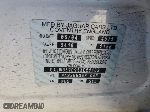 2005 Jaguar X-Type z VIN SAJWB52D95XE21462, wystawiony jako Copart lot #89216475 z przebiegiem 114 257 mil mil oraz Szkoda całkowita • Salvage title. Historia ofert i sprzedaży dostępna na DreamBid. Obrazek 12.
