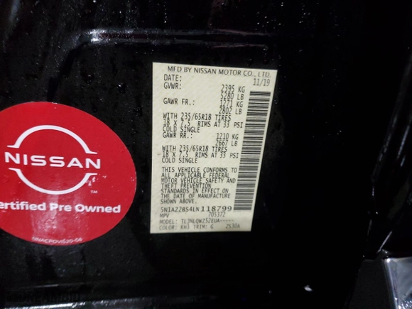 2020 Nissan Murano SV with VIN 5N1AZ2BS4LN118799, listed as a Copart auction lot 45960115 with 60,981 mi miles and Salvage Title. Bid and sale history available at carsss.com. Image 15.