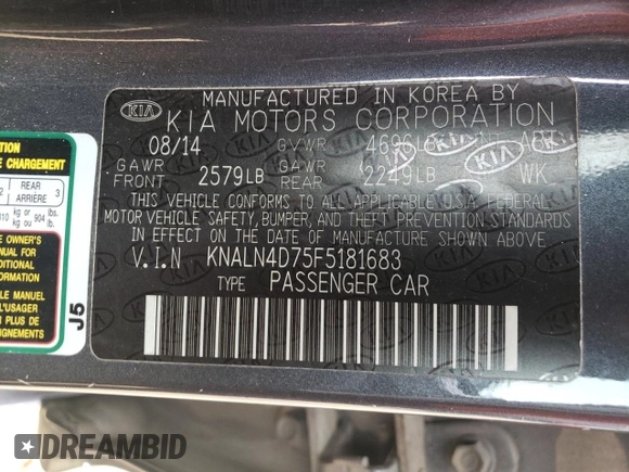 2015 Kia Cadenza Premium with VIN KNALN4D75F5181683, listed as a Copart auction lot 72346994 with 184,455 mi miles and Salvage Title. Bid and sale history available at carsss.com. Image 13.