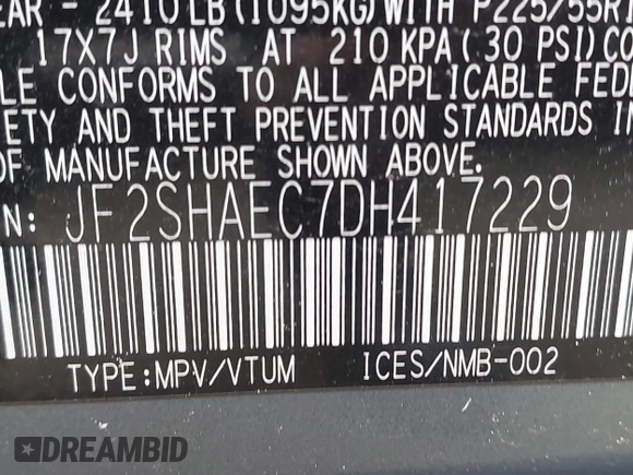 2013 Subaru Forester X Limited with VIN JF2SHAEC7DH417229, listed as a IAAI auction lot 41466578 with 197,914 mi miles and . Bid and sale history available at DreamBid. Image 9.