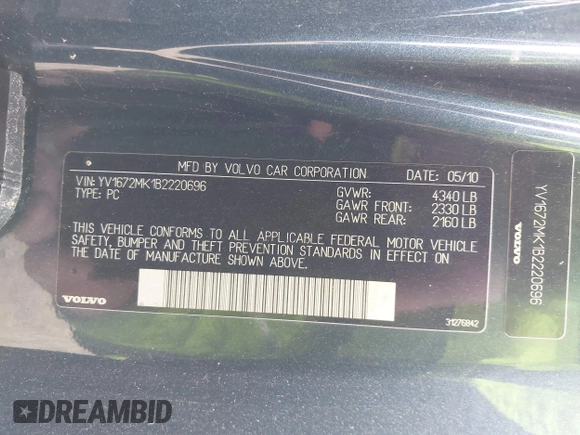2011 Volvo C30 with VIN YV1672MK1B2220696, listed as a IAAI auction lot 41914435 with 81,626 mi miles and . Bid and sale history available at DreamBid. Image 9.