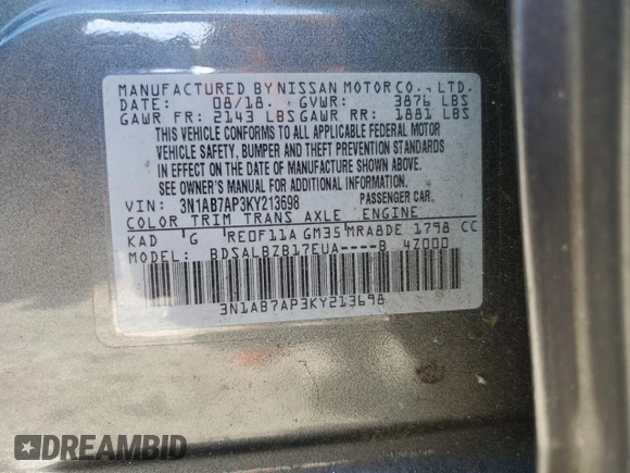 2019 Nissan Sentra S z VIN 3N1AB7AP3KY213698, wystawiony jako Copart lot #77969284 z przebiegiem 80 439 mil mil oraz Szkoda całkowita • Salvage title. Historia ofert i sprzedaży dostępna na DreamBid. Obrazek 14.