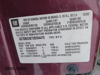 2003 Pontiac Aztek z VIN 3G7DB03E73S564470, wystawiony jako IAAI lot #41233788 z przebiegiem Nie podano mil oraz . Historia ofert i sprzedaży dostępna na DreamBid. Obrazek 9.