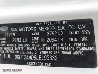2020 Kia Forte LXS with VIN 3KPF24AD9LE195332, listed as a IAAI auction lot 41797804 with 46,717 mi miles. Bid and sale history available at carsss.com. Image 9.