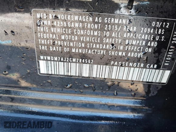 2012 Volkswagen Golf TDI с VIN WVWDM7AJ2CW284562, выставлен на аукционе IAAI как лот 41795412 с пробегом 127 657 миль миль и . История ставок и продаж доступна на DreamBid. Изображение 9.