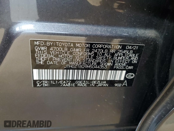 2021 Lexus IS 350 F Sport z VIN JTHGZ1B29M5044353, wystawiony jako Copart lot #49148345 z przebiegiem 37 496 mil mil oraz Czysty tytuł • Clean title. Historia ofert i sprzedaży dostępna na DreamBid. Obrazek 12.