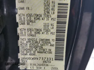2015 Nissan Frontier SV z VIN 1N6AD0CW0FN737331, wystawiony jako Copart lot #84547974 z przebiegiem 183 064 mil mil oraz Szkoda całkowita • Salvage title. Historia ofert i sprzedaży dostępna na DreamBid. Obrazek 15.
