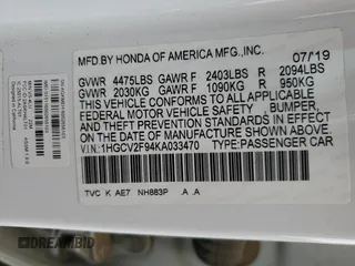 2019 Honda Accord Touring with VIN 1HGCV2F94KA033470, listed as a Copart auction lot 54339055 with 141,331 mi miles and Salvage title. Bid and sale history available at DreamBid. Image 12.