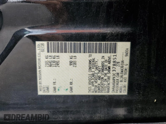 2018 Nissan Maxima SV with VIN 1N4AA6APXJC378851, listed as a Copart auction lot 54707085 with 148,819 mi miles and Salvage title. Bid and sale history available at DreamBid. Image 12.