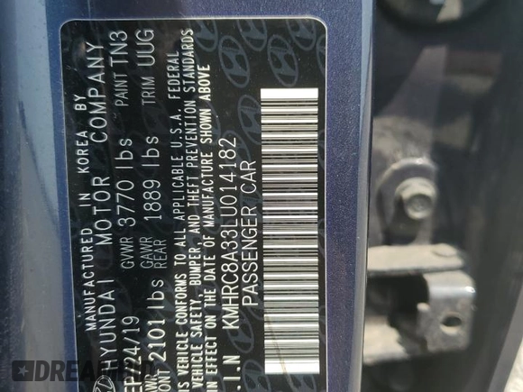 2020 Hyundai Venue SEL with VIN KMHRC8A33LU014182, listed as a Copart auction lot 60740345 with 75,616 mi miles and Salvage title. Bid and sale history available at DreamBid. Image 13.
