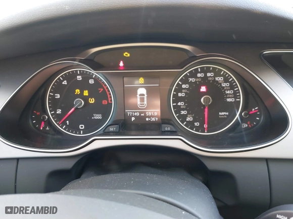 2013 Audi A4 Premium with VIN WAUBFAFL6DA155079, listed as a IAAI auction lot 41017382 with 77,149 mi miles. Bid and sale history available at carsss.com. Image 7.
