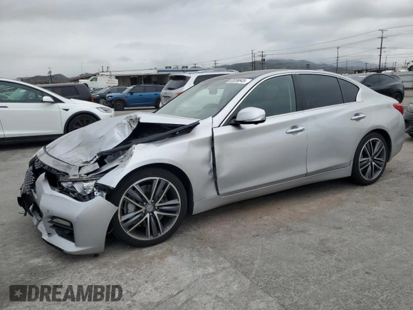 2015 Infiniti Q50 Sport with VIN JN1BV7AP7FM343293, listed as a Copart auction lot 53559645 with 123,386 mi miles and Salvage title. Bid and sale history available at DreamBid. Image 1.