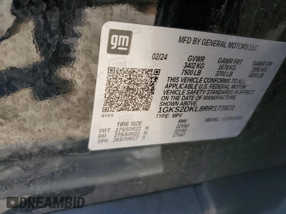 2024 GMC Yukon Denali with VIN 1GKS2DKL8RR173831, listed as a Copart auction lot 87831265 with 32,872 mi miles and Salvage Title. Bid and sale history available at carsss.com. Image 14.