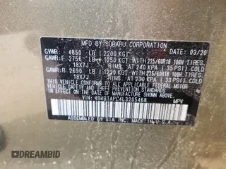 2020 Subaru Outback Touring с VIN 4S4BTAPC4L3205468, выставлен на аукционе Copart как лот 59840615 с пробегом Не указан миль и Списание • Salvage title. История ставок и продаж доступна на DreamBid. Изображение 13.