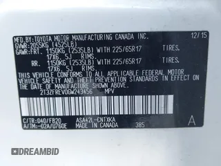 2016 Toyota RAV4 LE with VIN 2T3ZFREV0GW243456, listed as a IAAI auction lot 41962345 with 62,381 mi miles. Bid and sale history available at carsss.com. Image 9.