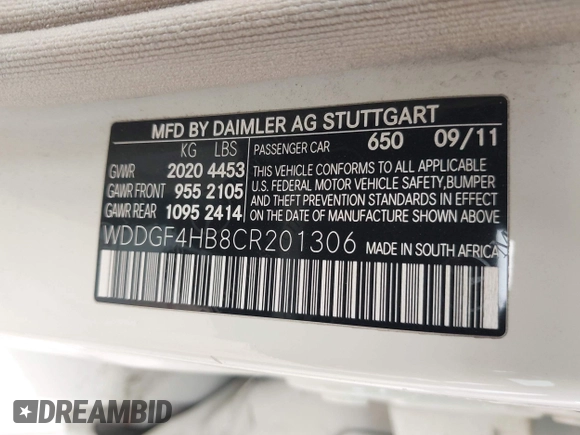 2012 Mercedes-Benz C 250 Sport with VIN WDDGF4HB8CR201306, listed as a IAAI auction lot 42266166 with 138,096 mi miles and . Bid and sale history available at DreamBid. Image 9.