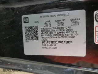 2021 Chevrolet Camaro 1LT with VIN 1G1FB3DX1M0141834, listed as a Copart auction lot 66292954 with 40,280 mi miles and Salvage Title. Bid and sale history available at carsss.com. Image 13.