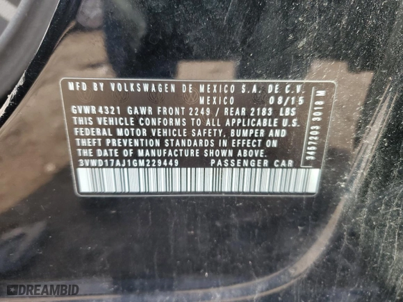 2016 Volkswagen Jetta Sedan 1.8T Sport with VIN 3VWD17AJ1GM229449, listed as a Copart auction lot 53126255 with 258,004 mi miles and Clean Title. Bid and sale history available at carsss.com. Image 12.