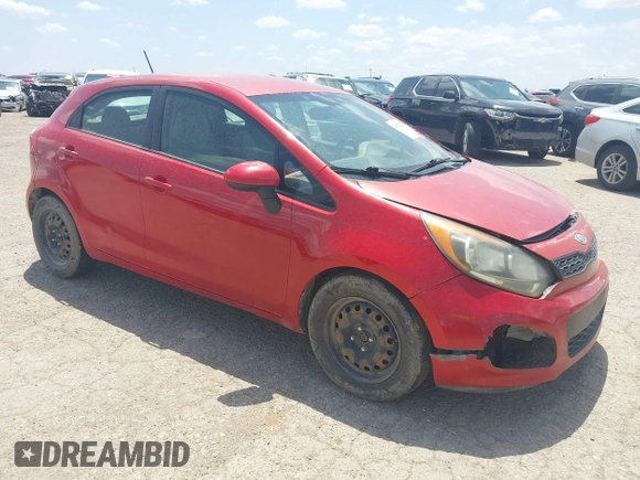 2012 Kia Rio LX with VIN KNADM5A35C6058809, listed as a IAAI auction lot 42052025 with 124,266 mi miles. Bid and sale history available at carsss.com. Image 1.