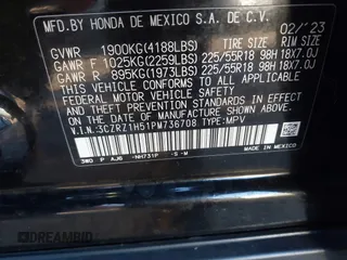 2023 Honda HR-V Sport with VIN 3CZRZ1H51PM736708, listed as a IAAI auction lot 40904390 with 43,228 mi miles. Bid and sale history available at carsss.com. Image 9.